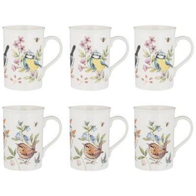 Price & Kensington Set of 6 Garden Birds Honeysuckle & Bluebell Mug 300ml