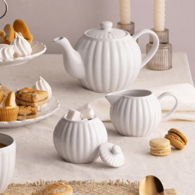 Price & Kensington Stoneware Teapot 1.1 Litre & Luxe Milk Jug & Sugar Bowl White Set
