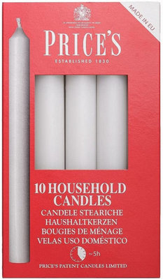Prices 10 White Household Candles 5H Burn Time 17cm x 1.8cm