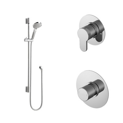 Pride 1 Outlet Luxury Shower Bundle - Stop Tap, Temperature Control & Slide Rail Kit - Chrome - Balterley