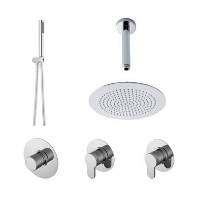 Pride 2 Outlet Concealed Valves Shower Bundle with Handset, Ceiling Mount Arm & Head - Chrome - Balterley Price Comparisons | Compare The Build