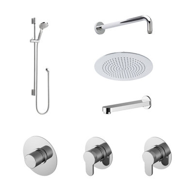 Pride 3 Outlet Concealed Valves Shower Bundle with Slide Rail Kit, Wall Mount Arm, Head & Bath Spout- Chrome - Balterley Price Comparisons | Compare The Build