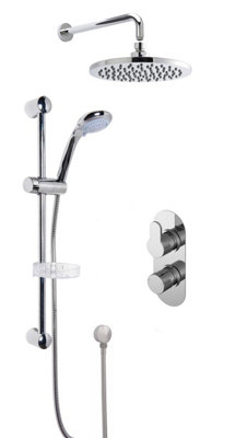Pride Concealed Round Twin Valve with Multi Function Slide Rail Kit, Arm & Head Shower Bundle - Chrome - Balterley