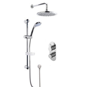 Pride Concealed Round Twin Valve with Multi Function Slide Rail Kit, Arm & Head Shower Bundle - Chrome - Balterley