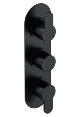 Pride Contemporary Bathroom Concealed Round Triple Thermostatic Shower Valve, 280mm, Matt Black - Balterley