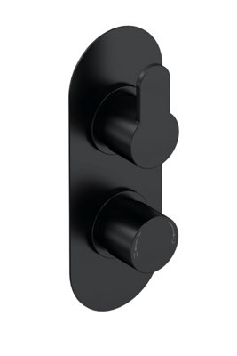 Pride Contemporary Bathroom Concealed Round Twin Thermostatic Shower Valve, 215mm, Matt Black - Balterley