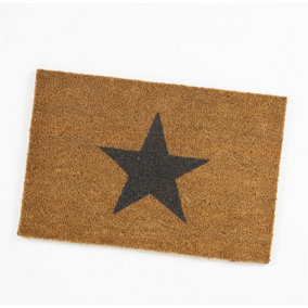 Pride of Place Astley Printed Coir Doormat with PVC Backing Non - Slip Waterproof Charcoal Star Design 40 x 60cm