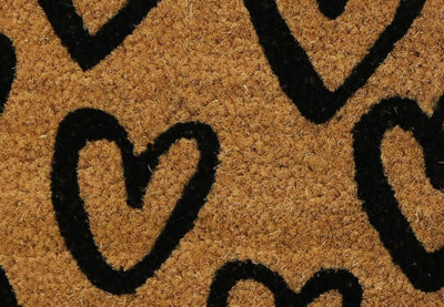 Pride of Place Astley Printed Coir Doormat with PVC Backing Non - Slip Waterproof  Hearts Design  40 x 60cm