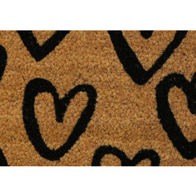 Pride of Place Astley Printed Coir Doormat with PVC Backing Non - Slip Waterproof  Hearts Design  40 x 60cm