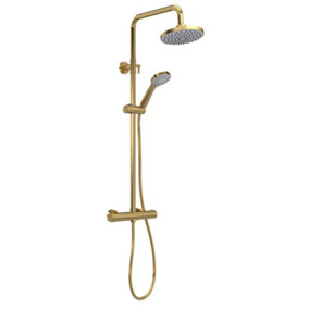 Pride Round Thermostatic Shower Kit with Fixed Head & Adjustable Handset - Brushed Brass - Balterley