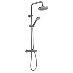 Pride Round Thermostatic Shower Kit with Fixed Head & Adjustable Handset - Brushed Pewter - Balterley