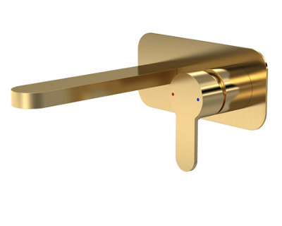 Pride Round Wall Mount 2 Tap Hole Basin Mixer Tap & Back Plate - Brushed Brass - Balterley