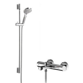 Pride Wall Mount Thermostatic Bath Shower Mixer Tap with Slimline Slide Rail Kit - Chrome - Balterley