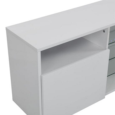 Prieto TV Stand With Storage for Living Room and Bedroom, 2000 Wide, LED Lighting, Media Storage, White High Gloss Finish