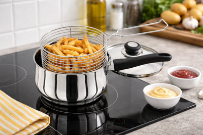Prima 20cm Stainless Steel Chip Pan With Lid And Wire Basket 3pcs
