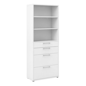 Prima Bookcase 2 Shelves With 2 Drawers + 2 File Drawers In White