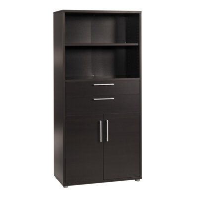 Prima Bookcase 3 Shelves With 2 Drawers And 2 Doors In Black Woodgrain