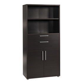 Prima Bookcase 3 Shelves With 2 Drawers And 2 Doors In Black Woodgrain