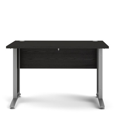 Prima Desk 120 cm in Black woodgrain with Silver grey steel legs