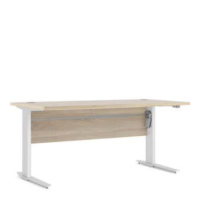 Prima Desk 150 cm in Oak with Height adjustable legs with electric control in White