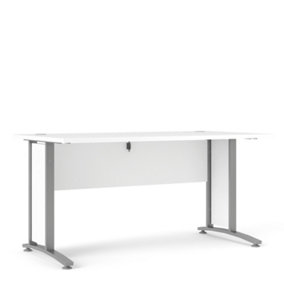 Prima Desk 150 cm in White with Silver grey steel legs