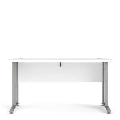 Prima Desk 150 cm in White with Silver grey steel legs