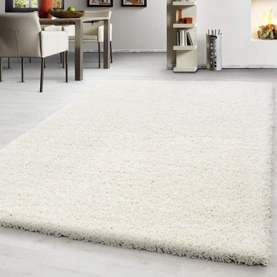 PRIME PLUS EXTRA THICK HEAVY 5CM PILE SOFT SHAGGY RUGS MODERN AREA RUGS BEDROOM HALL RUGS (Cream, 120 x 170cm)