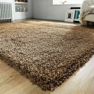 PRIME PLUS EXTRA THICK HEAVY 5CM PILE SOFT SHAGGY RUGS MODERN AREA RUGS BEDROOM HALL RUGS (Dark Beige, 60 x 110cm)