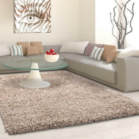 PRIME PLUS EXTRA THICK HEAVY 5CM PILE SOFT SHAGGY RUGS MODERN AREA RUGS BEDROOM HALL RUGS (Light Beige, 160 x 230cm)
