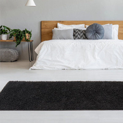 Prime Plus Shaggy Rug, Black, 60 x 110 cm, Heavy Duty Non Slip 5cm Deep ...