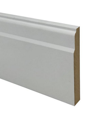 Primed White Lambs Tongue MDF Skirting Board 120mm x 18mm x 4m Lengths.  Pack of 4 lengths