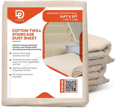 PRIMES 24ft x 3ft Staircase Cotton Twill Dust Sheet: Heavy Duty, Washable Staircase Runner for DIY, Paint Shield, 1PC