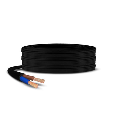 Primes DIY 2 Core Round Black Flex Flexible Cable, Wire High Temperature Resistance, 3182Y BASEC Approved 1mm(15 Meter)