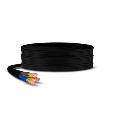 Primes DIY 3 Core Round Black Flex Flexible Cable,  Wire High Temperature Resistance, 3182Y BASEC Approved 0.75mm(100 Meter)