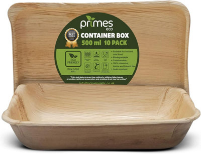 PRIMES DIY 500ML Capacity Areca Leaf Container Box, Made of Natural, Food Safe Meal Prep Container,  Safe Container Box(10 PCS)
