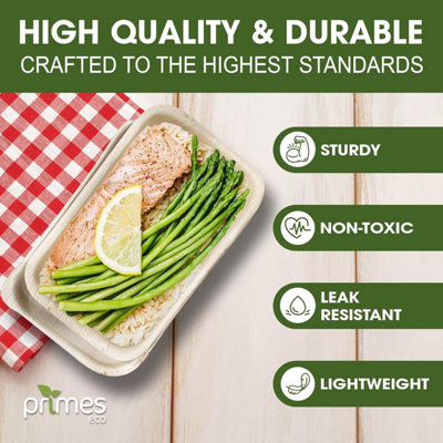 PRIMES DIY 750ML Capacity Areca Leaf Container Box, Made of Natural, Food Safe Meal Prep Container,  Safe Container Box(10 PCS)