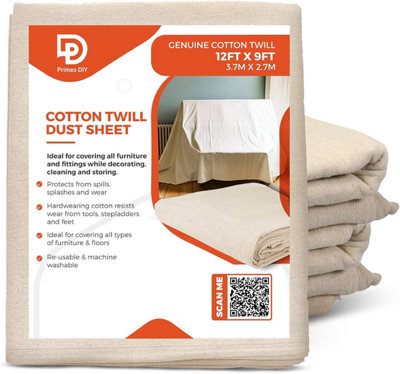 PRIMES DIY Twill Professional Quality Dust Sheet 12 x 9 ft, Heavy ...