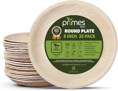 PRIMES ECO 8 Inch - Disposable Palm Leaf Large Round Plates, Eco Friendly Biodegradable Compostable Plates (300 PCS)
