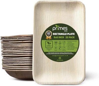 PRIMES ECO 9x6 Inch, Disposable Palm Leaf Rectangle Plate, Starters Dessert, Display Tray Parties, Wooden Plates(50 PCS)