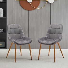 Primo Grey Fabric Dining Chairs With Oak Legs In Pair