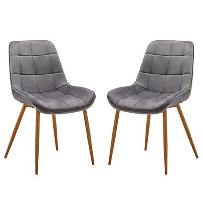 Primo Grey Fabric Dining Chairs With Oak Legs In Pair