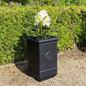 Primose Matte Fibrecotta Debossed Tall Cube Planter In Black 43cm