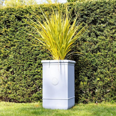 Primose Matte Fibrecotta Debossed Tall Cube Planter In Light Grey 43cm