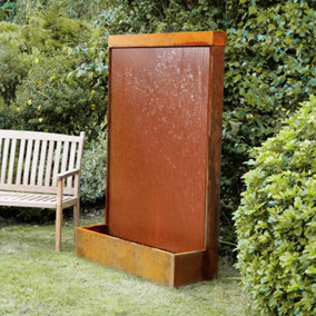 Primrose 175cm Corten Steel Vertical Wall Outdoor Garden Water Feature with Reservoir & LED lights