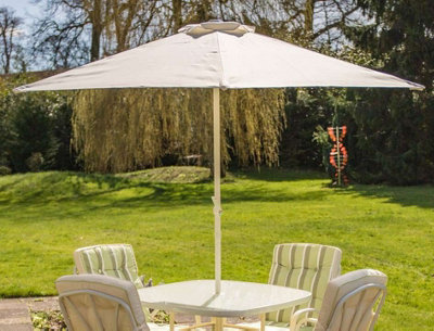 Primrose 2.1m Outdoor Patio Garden Parasol with Steel Crank in White