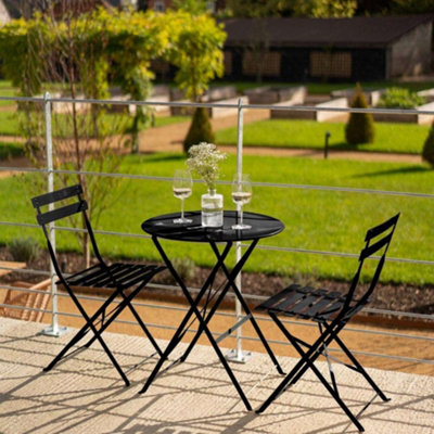 Primrose 2 Seater Garden Patio Metal Garden Furniture Outdoor Dining Bistro Set in Black