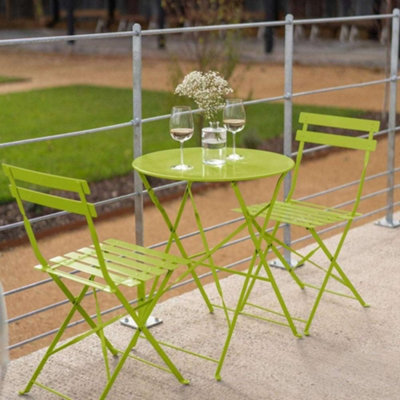 Primrose 2 Seater Garden Patio Metal Garden Furniture Outdoor Dining Bistro Set in Lime Green