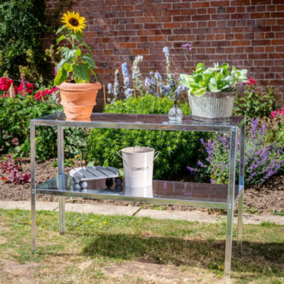 Primrose 2 Tier Essential Greenhouse Garden Staging Galvanised Steel Shelving Silver 1.18m - 4