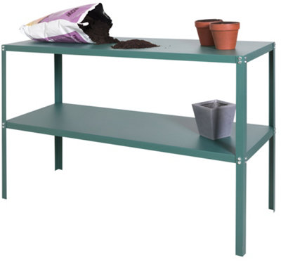 Primrose 2 Tier Greenhouse Staging Green Easy Store Folding Metal Staging Shelving 1.18m