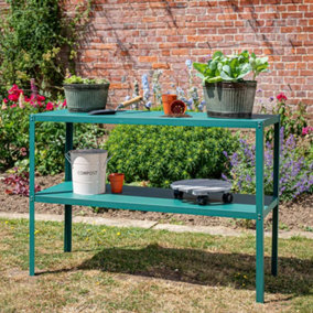 Primrose 2 Tier Greenhouse Staging Green Easy Store Folding Metal Staging Shelving 1.18m